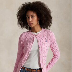 Polo Ralph Lauren Cotton-Knit Cable Cardigan Sz L/G Carmel Pink